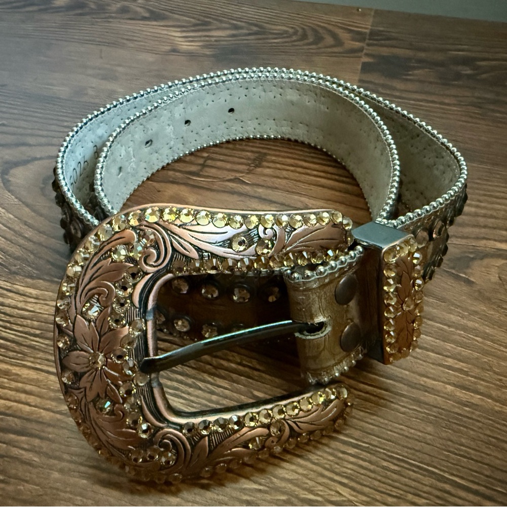 B.B. Simon Bronze Bully Swarovski Crystal Bling Leather
